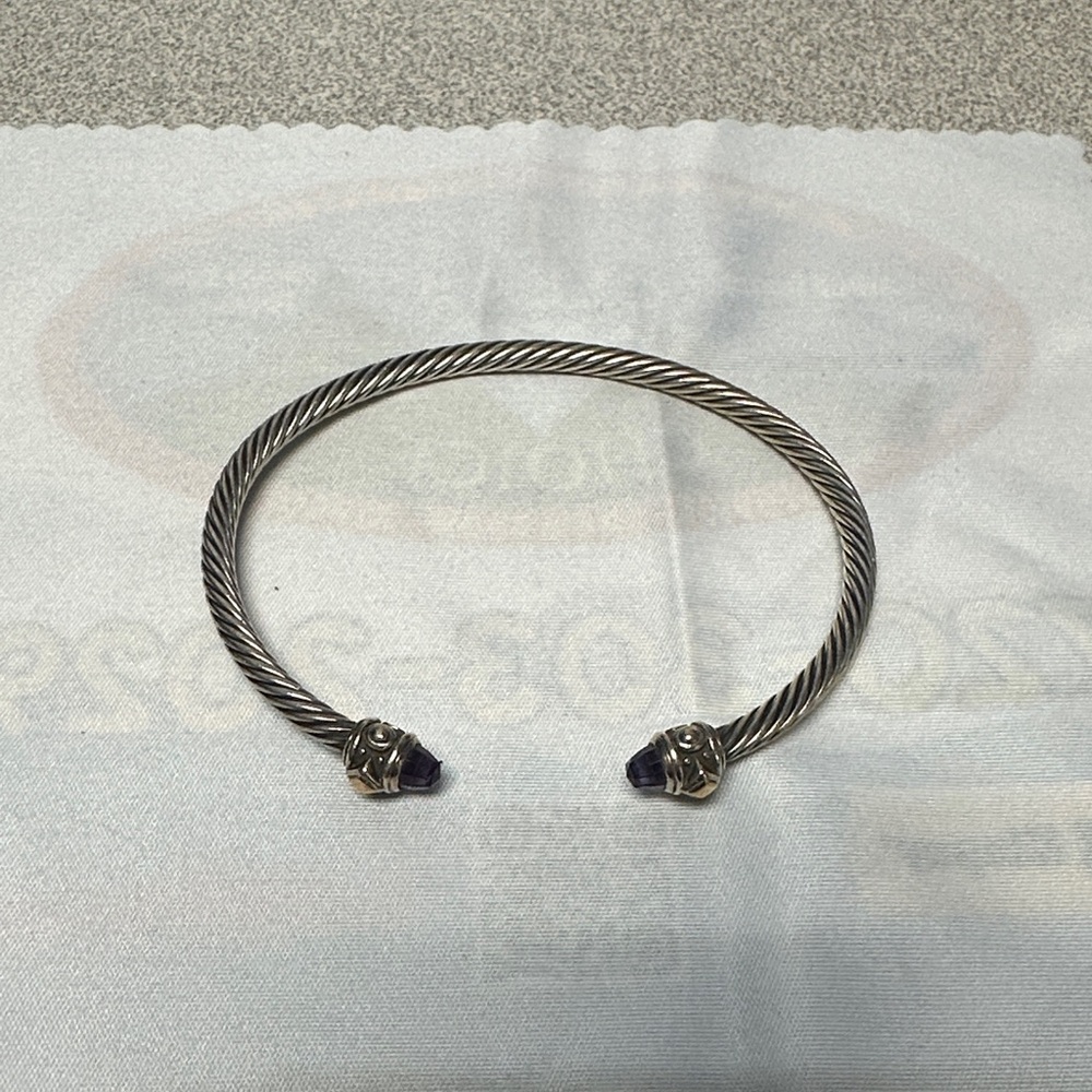 David Yurman Silver Bracelet with Amethyst Accents